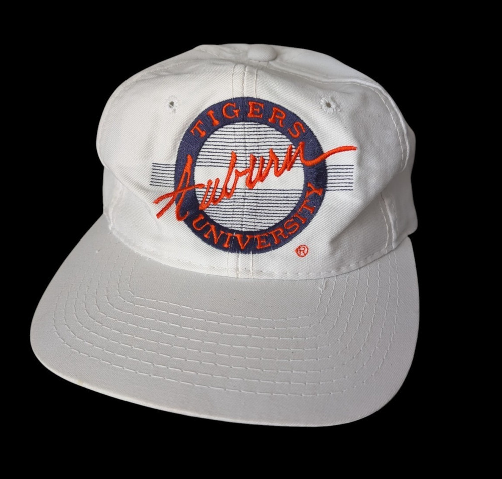 Vintage Auburn Tigers White Snapback Hat Autographed Pat Dye The Game 80s 90s